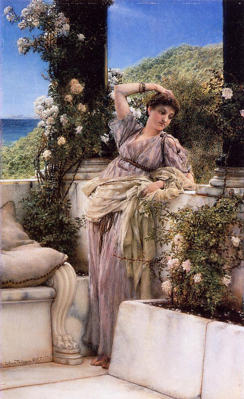 L.Alma-Tadema The best rose 1883 Oil on wood 37,5x23 Private collection.The Great Britain