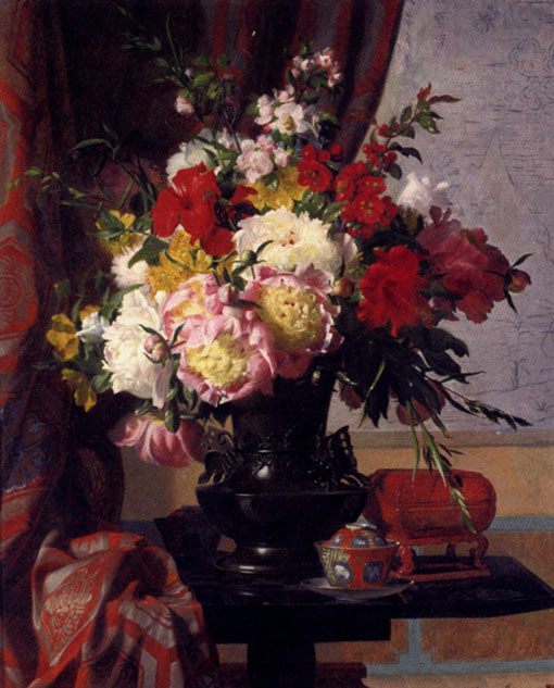 M.L.Bruyas Still-life with peonies Oil on canvas 100,3x81,2 Public collection