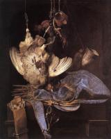 W.van Aelst Still-life with the hunting equipment and trophies 1660 Oil on canvas 62,5x52,7 Private collection