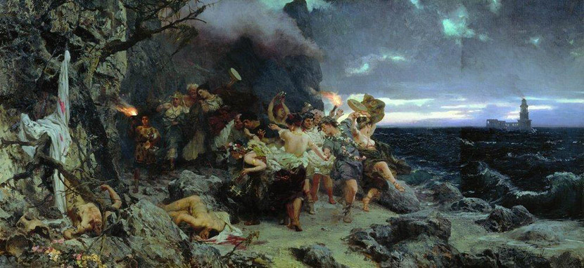 G.I.Siemiradsky Orgy of times of Tiberius on island Capri 1881 Oil on canvas 216x101,2 The Tretyakov Gallery. Moscow