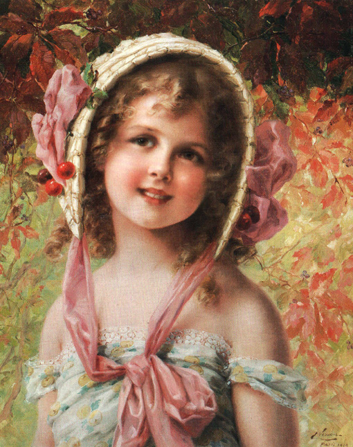 E.Vernon The Cherry bonnet 1919 Oil on canvas 45,7x38,1 Auction Sotheby's