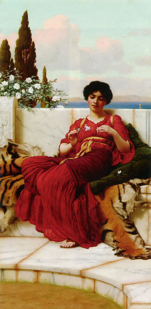 J.W.Godward Mischief 1905 Oil on canvas 101,6x50,8 Private collection