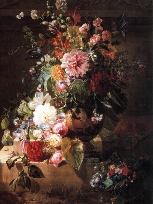 Г.Дж.Джоаннес ван Ос Натюрморт с розами, пионами и другими цветами Холст, масло 119,4x91,4 Аукцион Sotheby's