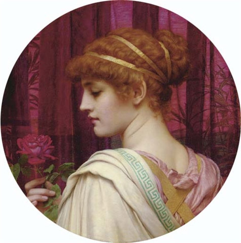 J.W.Godward A Summer Rose 1902 Oil on canvas 50,8-diametr Collection Fred and Sherry Ross