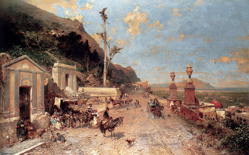F.R.Unterberger Strada.Palermo 1884 Oil on canvas 155,6x100,3 Private collection