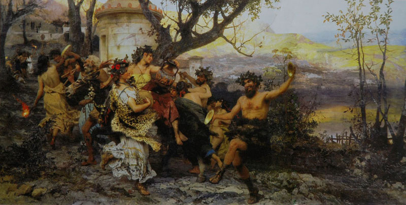 G.I.Siemiradsky A Dedication to Bacchus 1890 Oil on canvas 158x80 Art Museum of Serpukhov