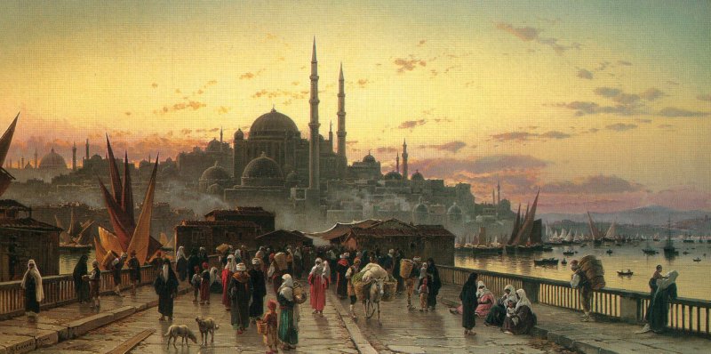 H.D.Solomon Corrodi Duck on the Galata Bridge.Constantinople Oil on canvas 86x165 Auction Christie's