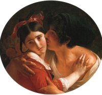 V.A.Moller A kiss 1840 Oil on canvas 59x65 Russuan Museum.St.Petersburg