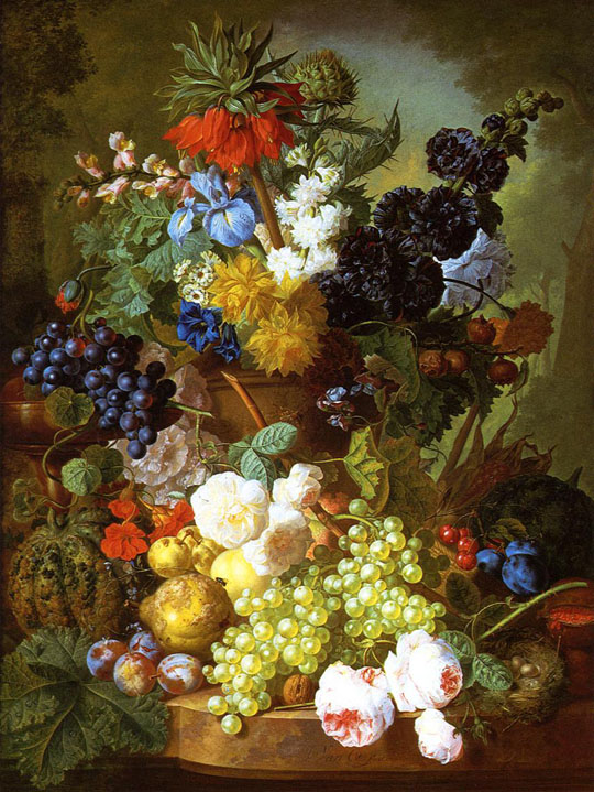 Г.ван Ос Натюрморт с цветами и фруктами
