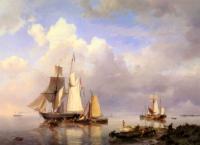 H.Koekkoek Vessels at Anchor in an Estuary with Fisherman hauling up their rowing boat in the Foreground 1857 Oil on canvas 114x83 Private collection